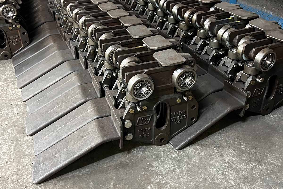 Rear (Trailing) Power & Free Trolley – Casted Rear trailing Power & Free trolley with casted steel body and beaver tail disengagement