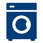 Navy blue appliance icon representing the appliance manufacturing industry, featuring a stylized front-load washer on a transparent background.