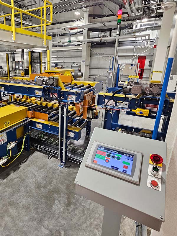Touchscreen HMI control panel integrated with a Webb-Stiles conveyor system