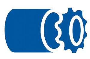 Blue icon of a conveyor roller with an attached sprocket for driven systems.