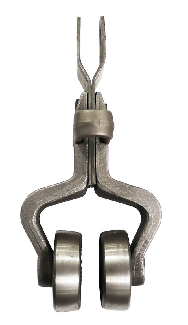 Forged ball bearing overhead conveyor trolley assembly for 3-inch track size.