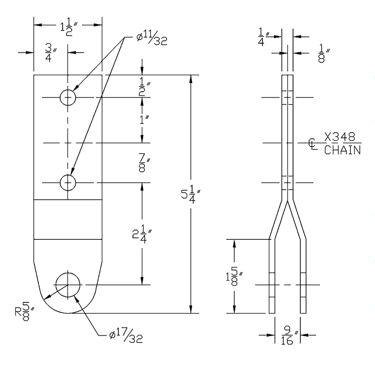 3-inch “H” clevis trolley attachment for overhead conveyor systems, used to suspend hooks, fittings, and loads