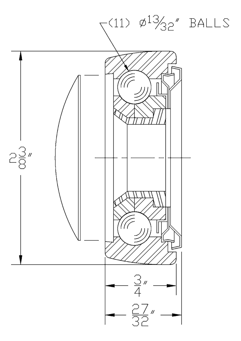 3-inch full complement sealed trolley wheel with precision-ground steel balls and triple labyrinth grease seals