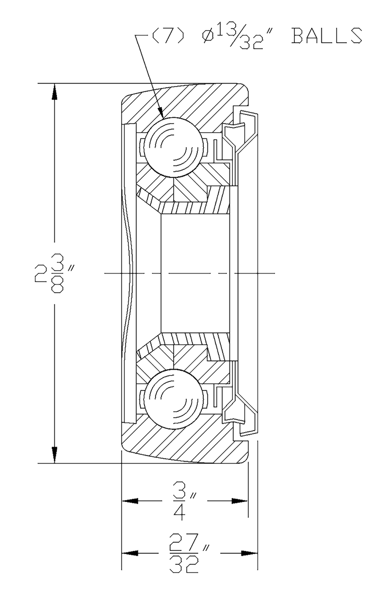 3-inch retainer type sealed trolley wheel with precision-ground steel balls and triple labyrinth seals