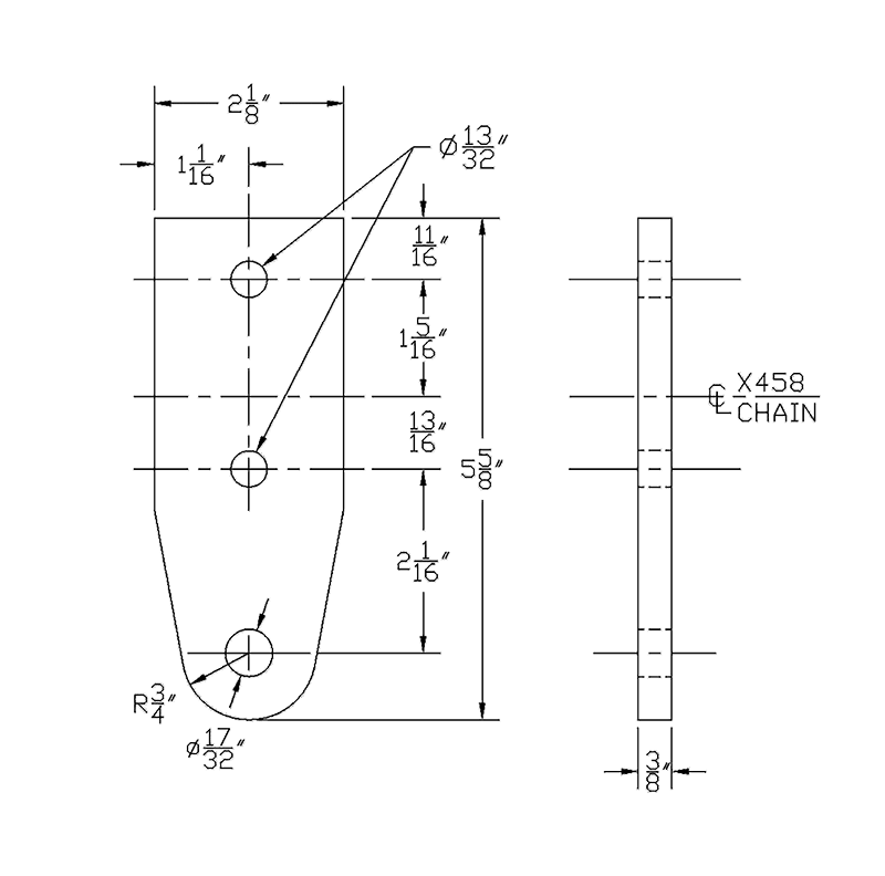 4-inch C-type trolley attachment diagram showing hole spacing and flat plate design for pendant hooks or carriers.