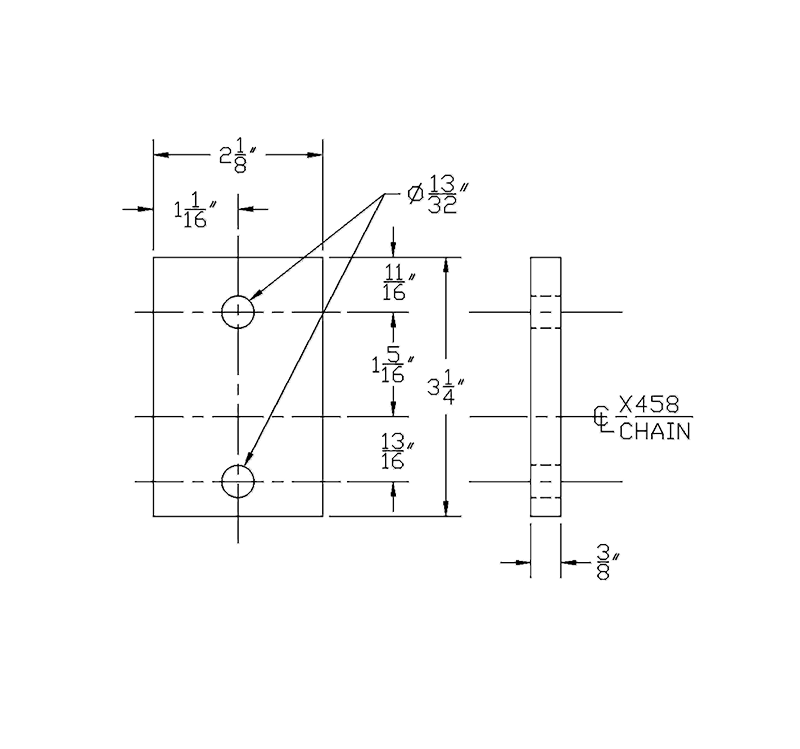 4-inch D-type trolley attachment diagram showing rectangular spacer plate used for extended spacing or intermediate trolleys.