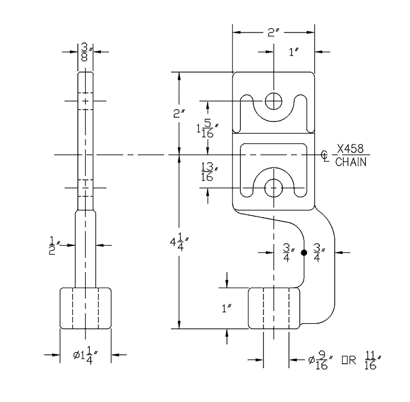 4-inch J-type trolley attachment diagram showing rod carrier design for periodic rotation or suspension.