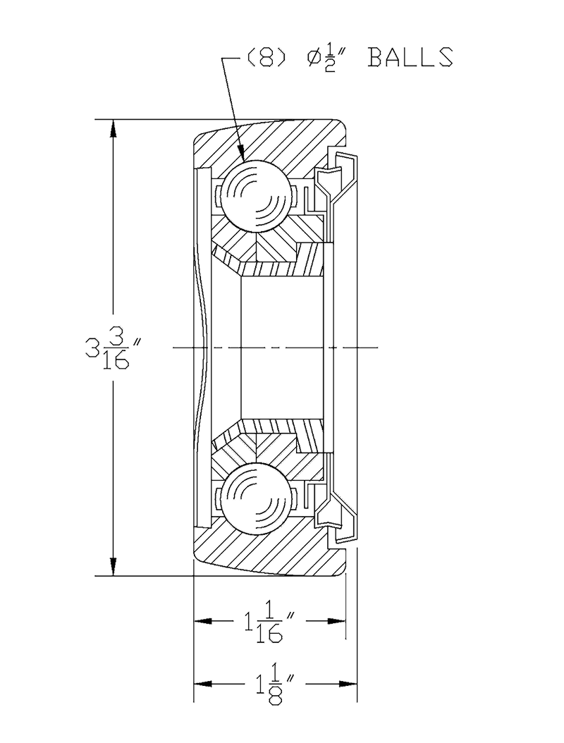 Sealed retainer-style trolley wheel for 4-inch overhead conveyors, showing internal bearing and shield