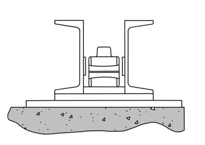 Flex tracker above floor towline conveyor cross-section