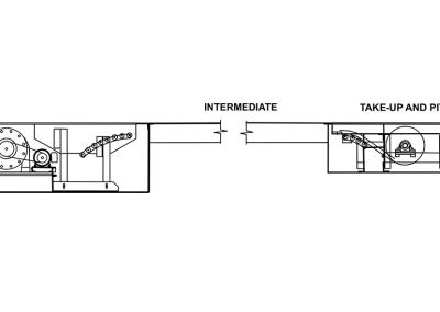 Typical drag line conveyor with intermediate, take-up, and pit